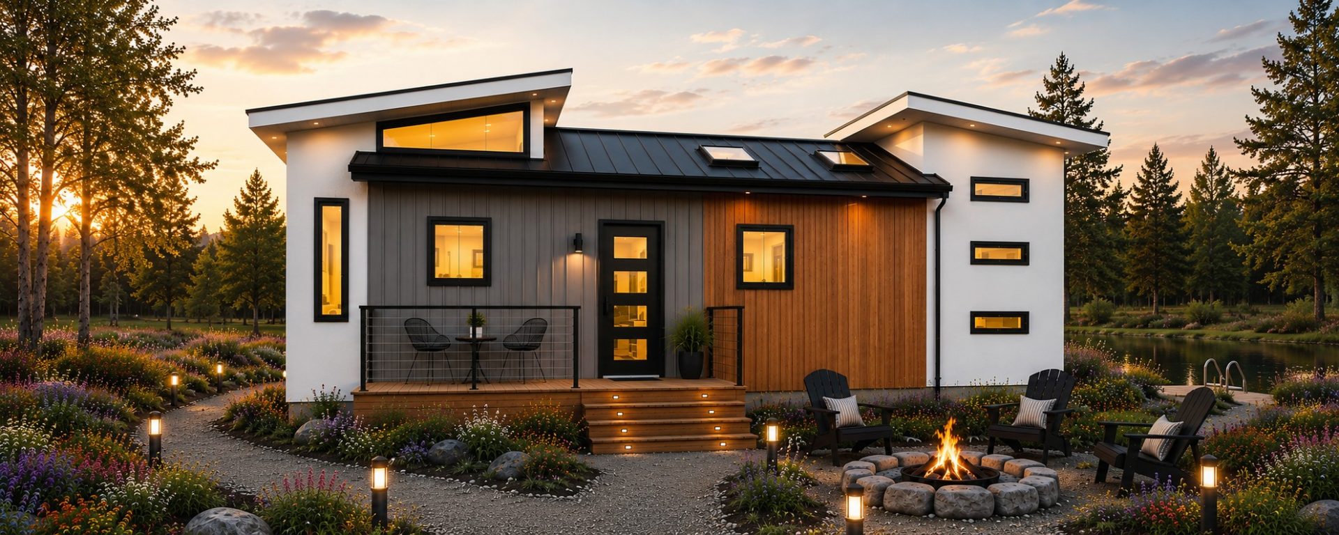 Luxury modern farmhouse with bold architectural lines, cathedral ceilings, and an optional rooftop deck by Utopian Villas.